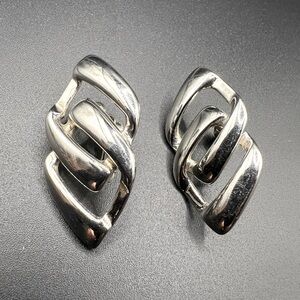 Vintage Napier Silver Tone Diamond Looped Earrings